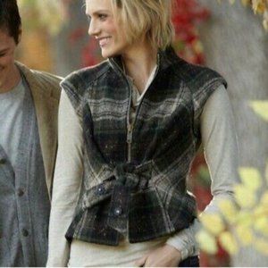 Cabi Style #611 Plaid All Tied Up Green Belted Layer Zip Front Vest S